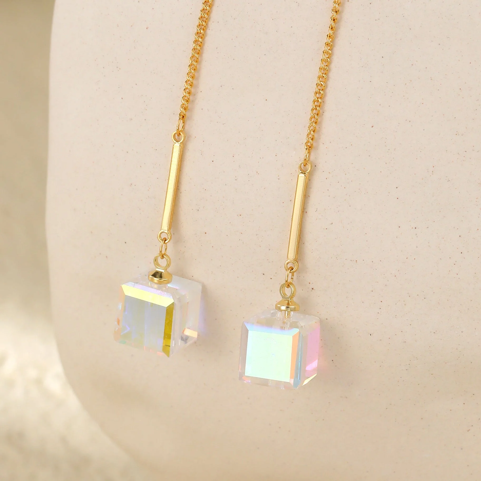 Crystal Cube Drop Earrings - Image 3