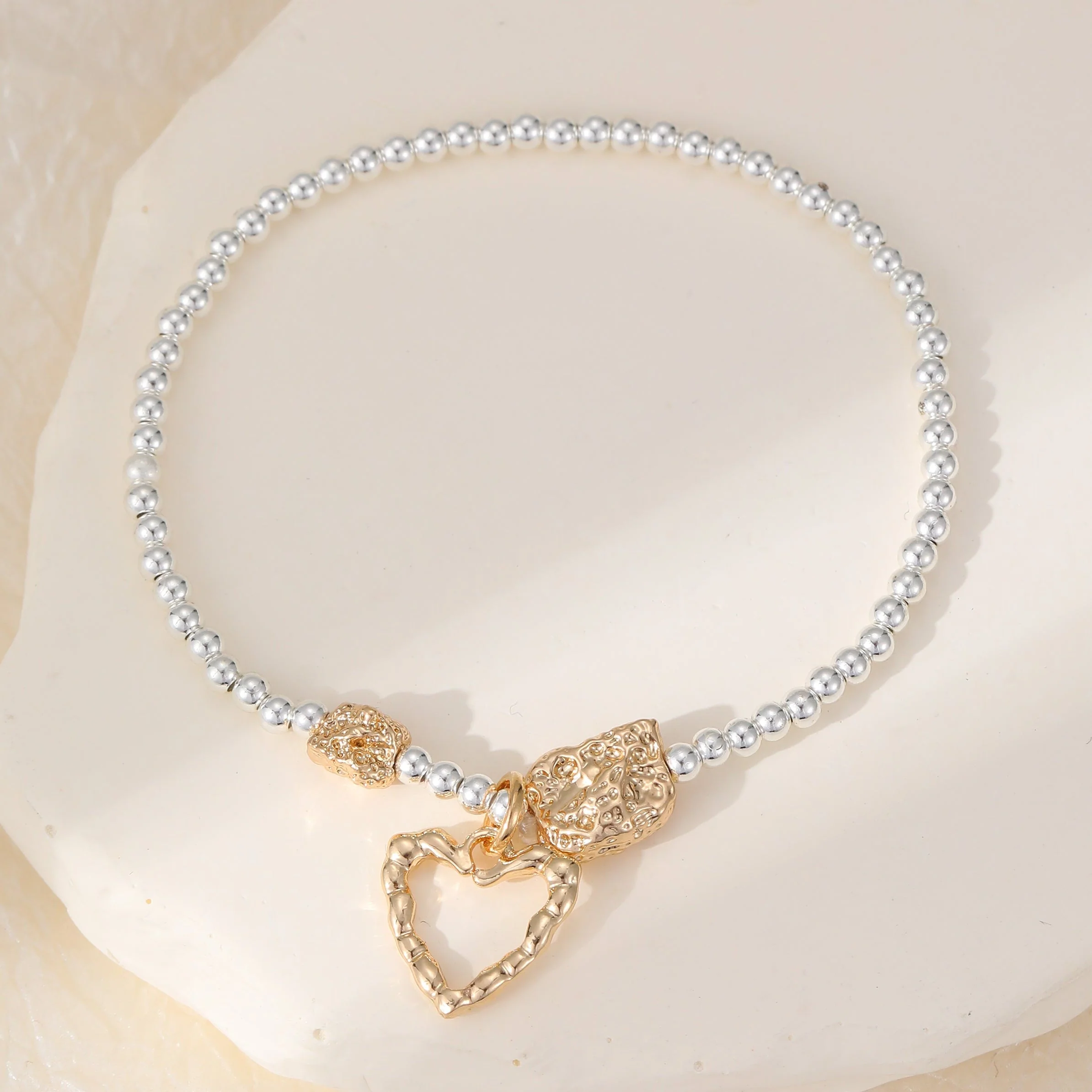 Textured Heart Charm Bracelet - Image 3